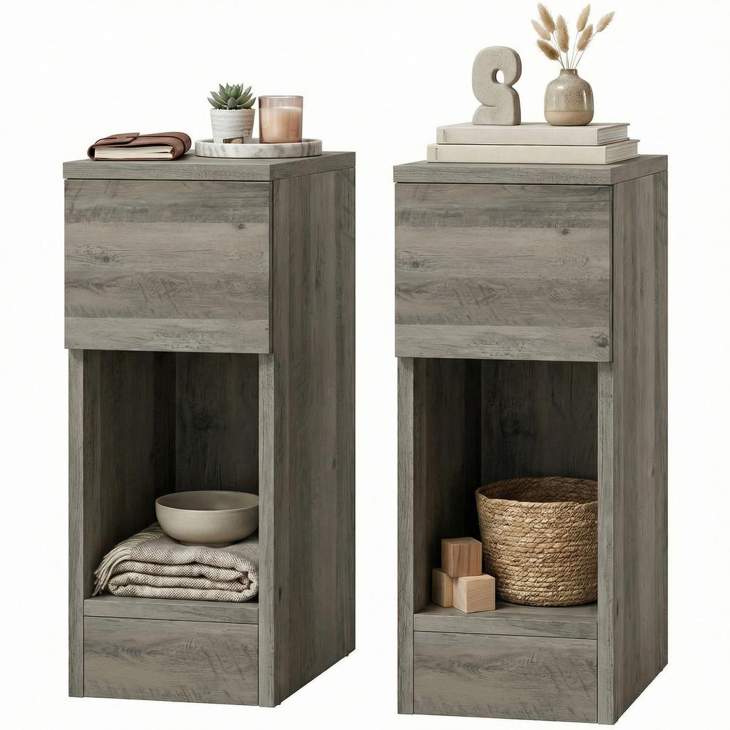 Set of Two Modern Storage Bedside Tables - Grey