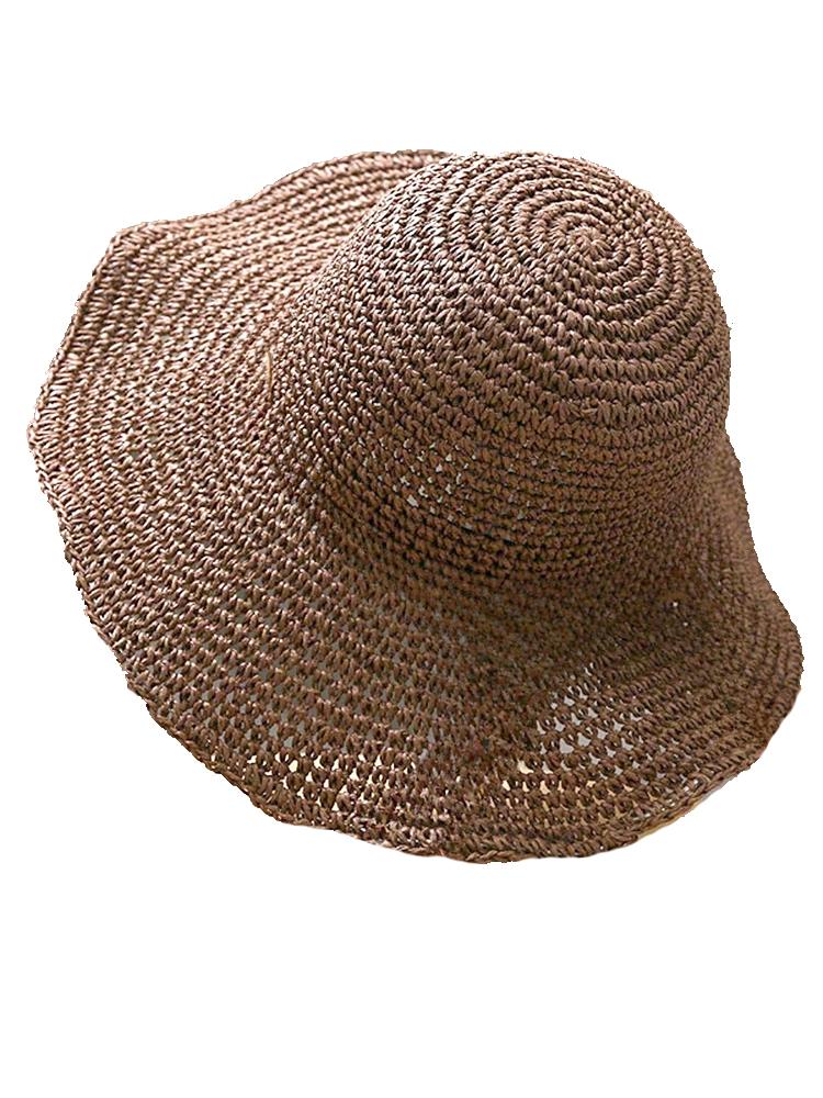 Ladies' Summer Solid Color Hollow Out Large Brim Beach Sun Hat, Pure Straw Crochet Sun Hat Suitable For Hiking