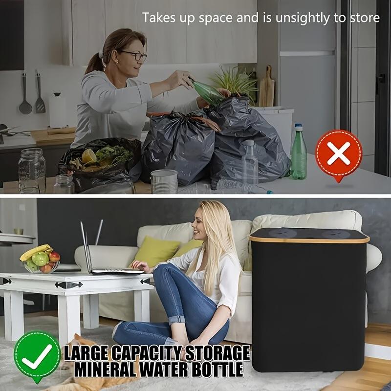 Foldable Fabric Recycling Bin with Lid, Large 140L Storage Box, Double-hole Bottle Holder with Lid, Eco-friendly