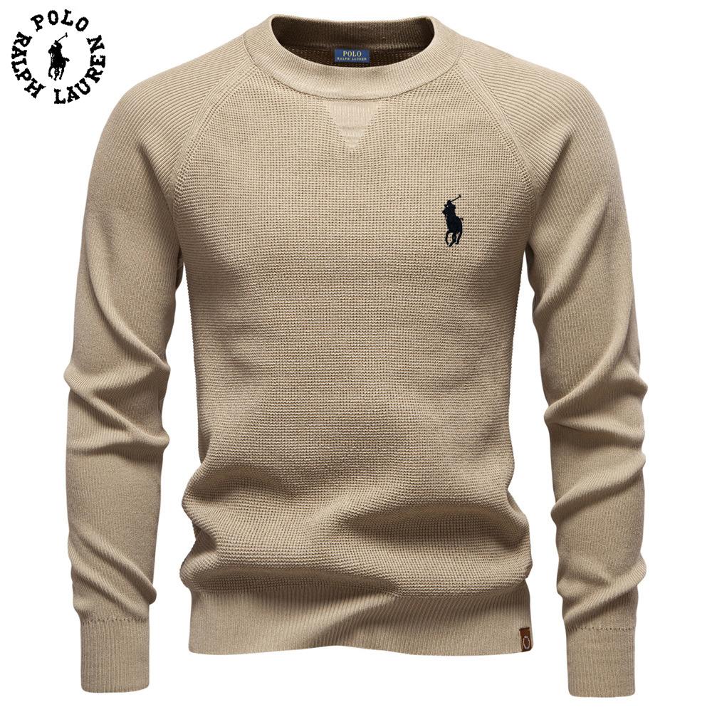 Polo Ralph Lauren 2025 Autumn and Winter Embroidery New Round Neck Fashionable Solid Color Sweater Men's High-quality Business Casual Knitted