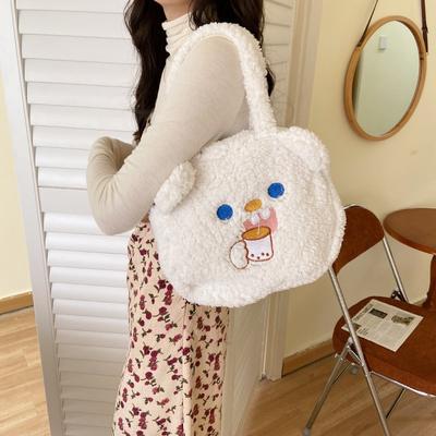 02 Cute Lamb Plush Bear Ears Handbag Sweet Versatile Student Class Handbag