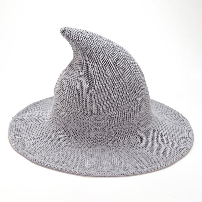Black Knit Witch Hat With Large Brim And Sunshade Function For Cosplay And Seasonal Celebrations