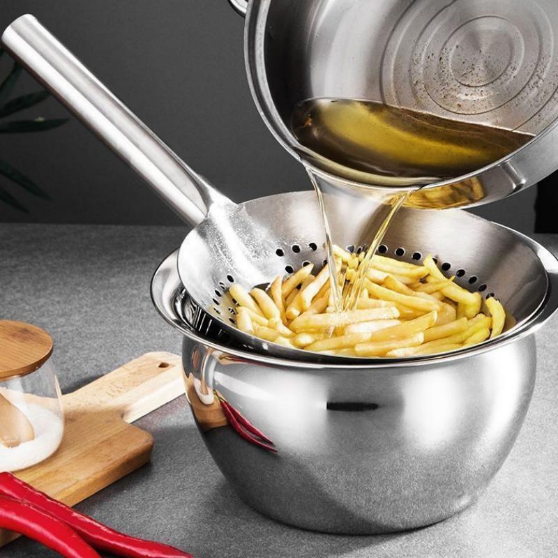 Cooking Made Easy with Stainless Steel Skimmer Spoon Mesh Design for Noodle Dumpling Straining Long Handle