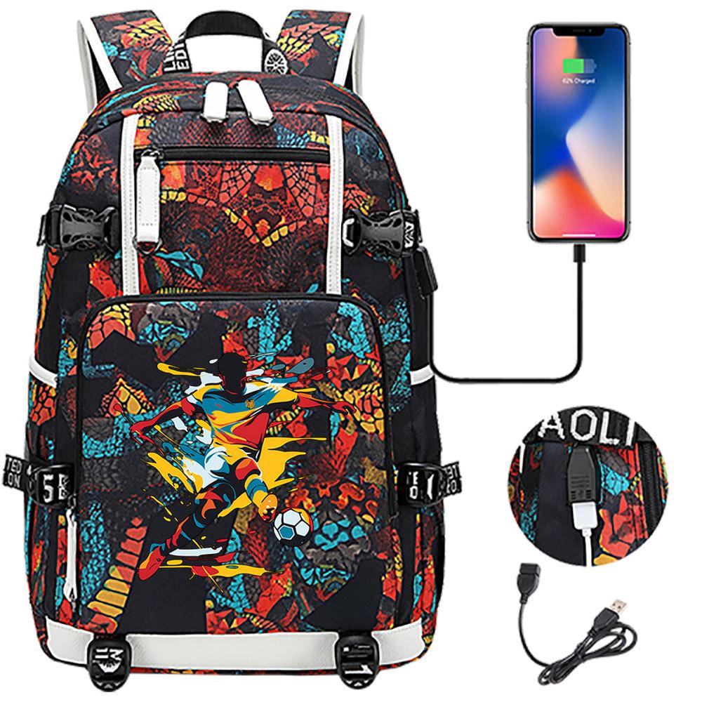 USB Headphone Backpack for Teens Students Boys Girls Leisure Travel Dual Shoulder Bags Soccer Hot Selling Waterproof Large Capacity