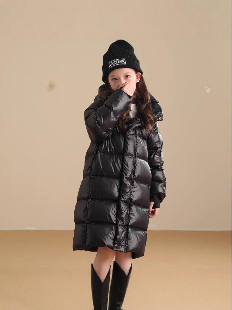 2025 Black Gold Children's Thick Goose Down Mid-Length Winter Coat - Trendy Parent-Child Wear