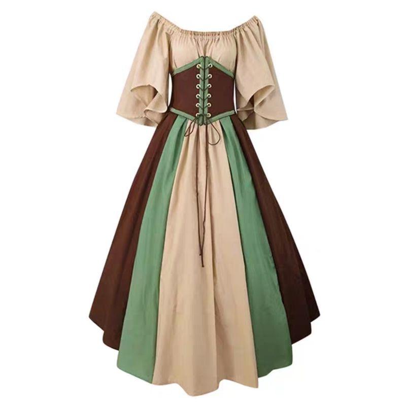 

Medieval Retro Contrasting-Color Dress Lolita Dress Coffee 5X