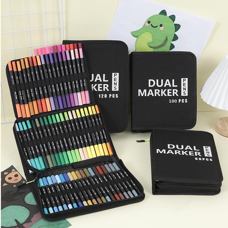 Double-Headed Watercolor Pen Set - 120, 72, 60 Colors with Soft Brush Tips for Children's Art and Painting Supplies