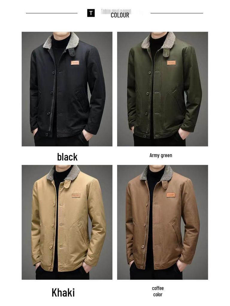 Men's Fleece-Lined Lambswool Jacket: Thick Cotton-Padded Outerwear for Autumn/Winter
