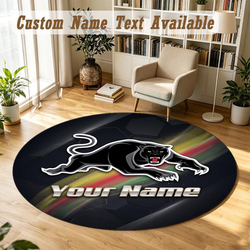 Round Rug Custom NamePenrith Panthers Pattern Non Slip Carpet Home Floor Decor