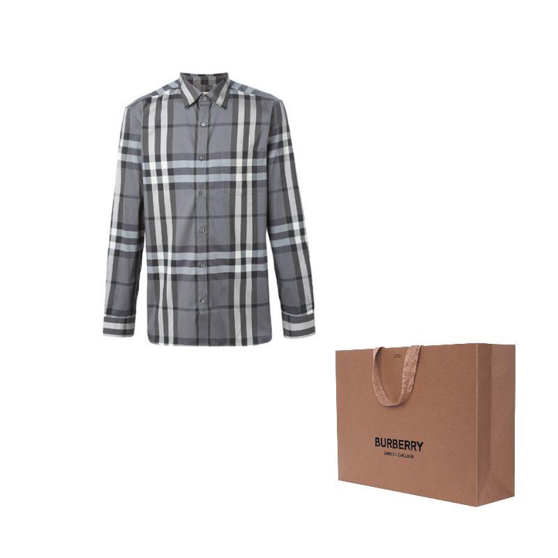 Burberry Men Check Stretch Cotton Shirt Grey/White/Black 39835371