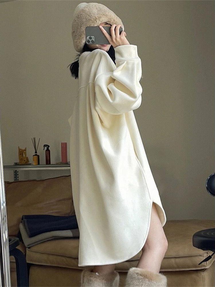 Plus Size Women's Thickened Fleece Hoodie Dress Loose Fit Knee-Length Autumn Winter Casual Dresses