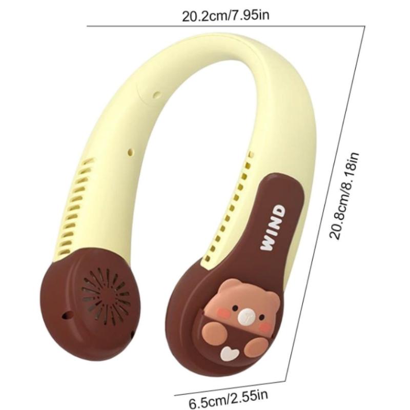 Neck Fan Cartoon Long Endurance Bladeless Neck Fan USB Rechargeable No Hair Twisting 3-Speed Strong Wind Fan for Kids & Adults
