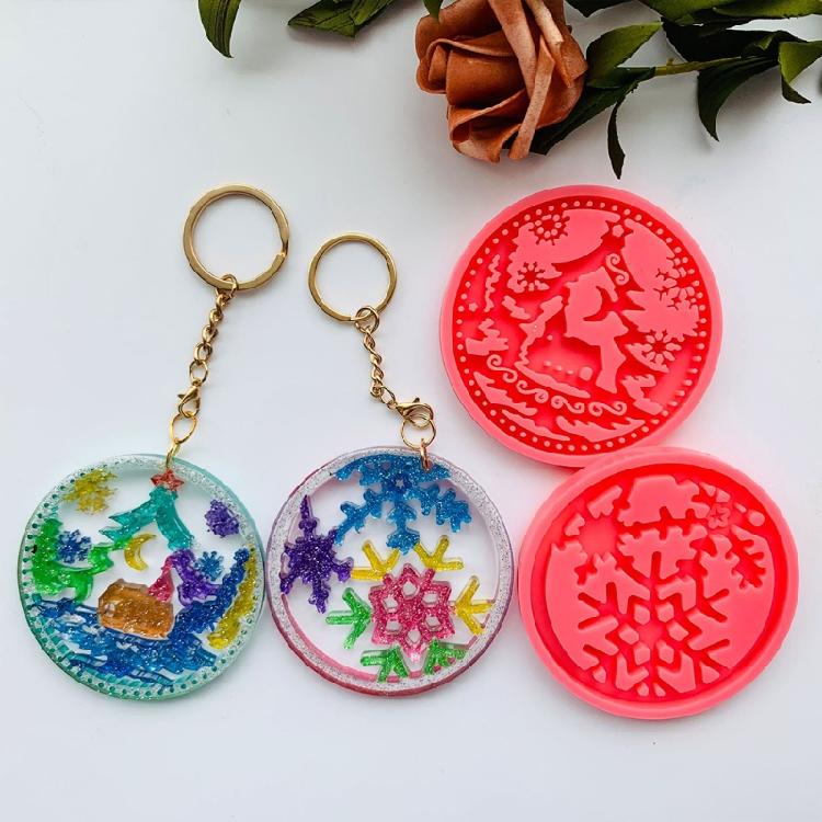 Pink Shiny Glossy Christmas Keychain Silicone Mold for Christmas Love Gift Craft