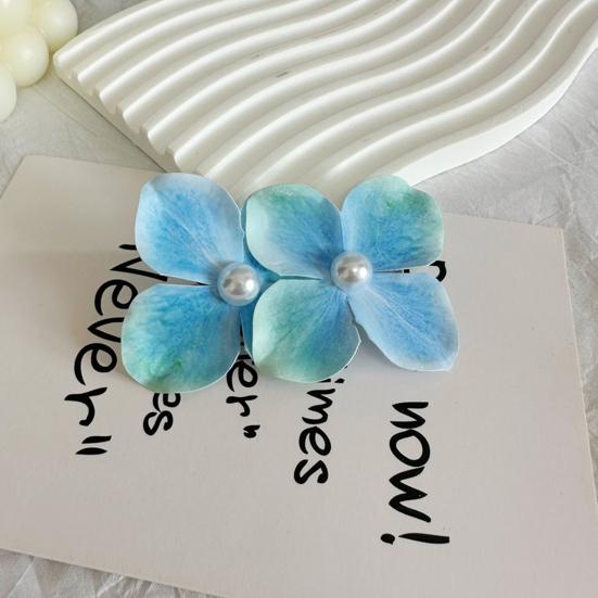 2 Stück Sommer-Haarnadel Farbverlauf Hortensie Doppelblüten-Design Imitation Perlenverzierung Haarspange Pony Seitenhaar Sommer-Haarschmuck