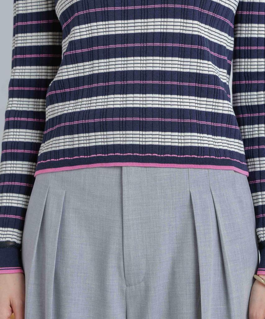 Nano Universe Random Rib Border Knit Top be paired with other Medium Navy (Can items)