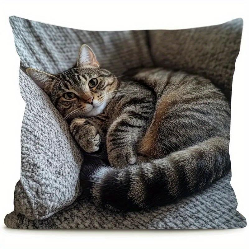 Pandara Jewelry Unisex 1Pc Lazy Tabby Cat Cuddling Printed Throw Pillow Cover, Suitable For Sofa, Bedroom, Living Room,A Healing Gift For Cat Lovers.