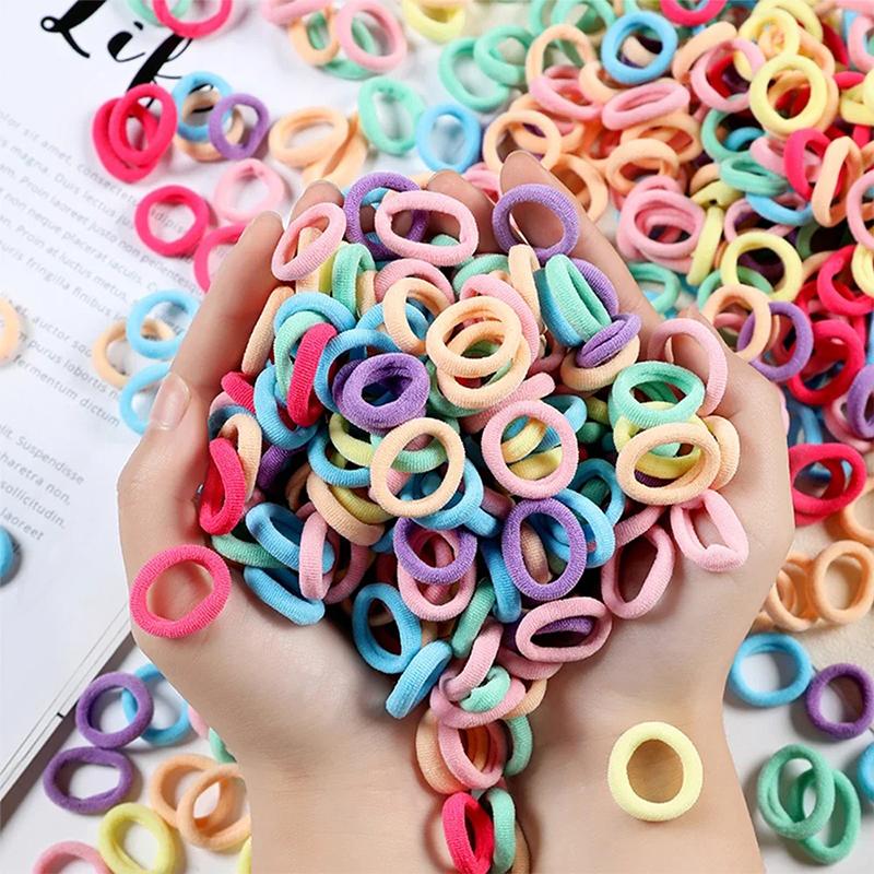 Gummiband Kinder Elastische Haarringe Mädchen Haarschmuck 100 Stück Haarbänder für Mädchen Bunt Nylon Scrunchie Haargummis