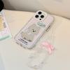 Pink Puppy Mirror for IPhone 16 Mobile Phone Case 14 ProMax Girl for IPhone 15 for 17 Bow Hanging Chain 11