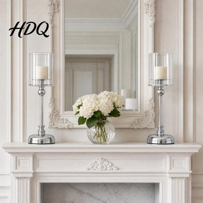 Glass Candle Holder Holder European Style Pillar Metal Tall Candlestick for Decorative