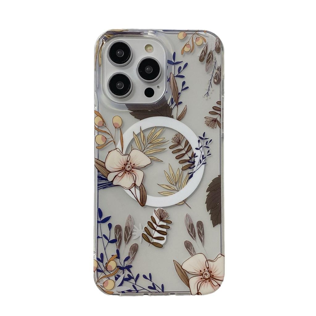 Double-sided Magnetic Attraction, Suitable for IPhone16 Phone Case, Apple 15Pro Flower Core High Transparency Anti-drop 14 Protective Case