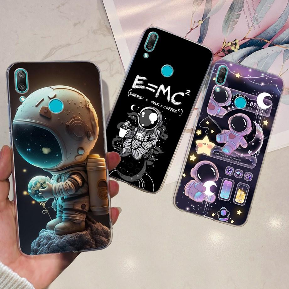 For Huawei Y7 (2019) Phone Case Huawei Y7P 2020 Back Cover Transparent Slim Soft TPU Rubber Bumper Child Fashion Cartoon Pattern