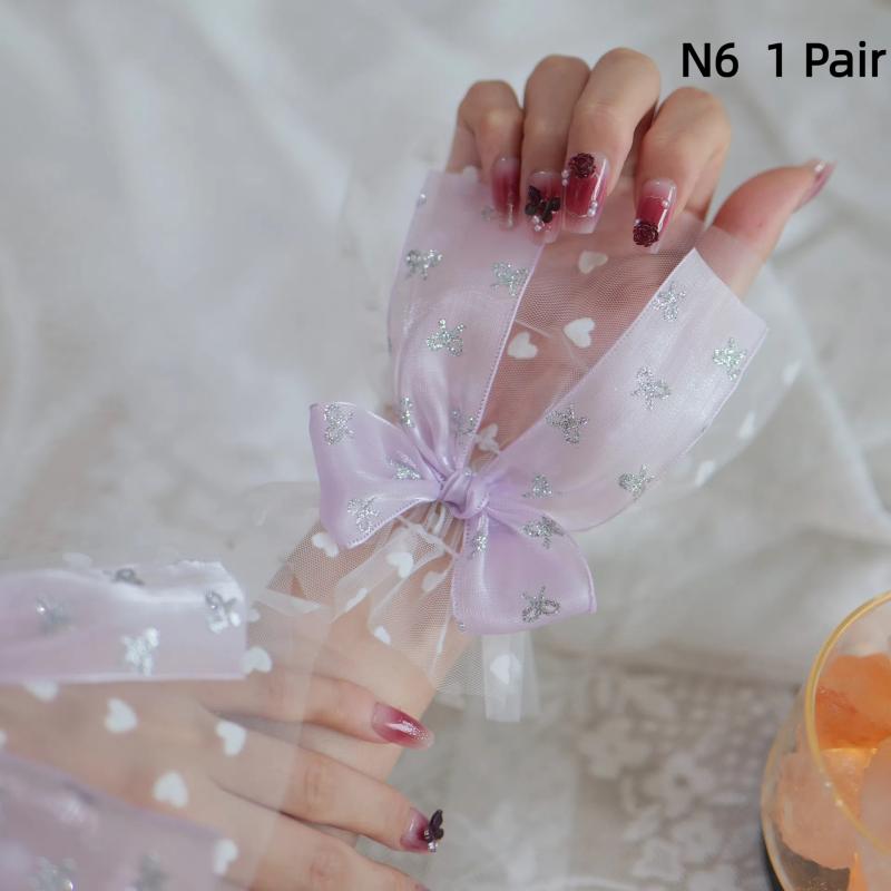 1 Pair Nail Art Tulle Photo Bow Glove Fake Pleated Cuff Manicure Photography Props Nail Tips Display Sleeve  Accessories