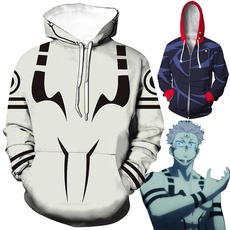 Men Jujutsu Anime Kaisen Hoodies Coat Pullover Sweatshirt Hooded Tops Jumper