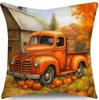 1pc Orange Vintage Truck and Fall Scene Pillow Cover -18x18in-Soft Polyester