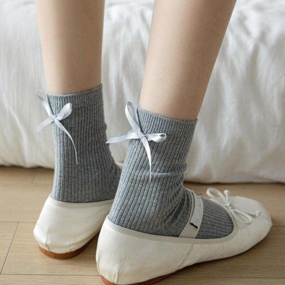 

Cotton Bowknot Cotton Socks Breathable Balletcore Ribbon Bow Socks Casual Girl