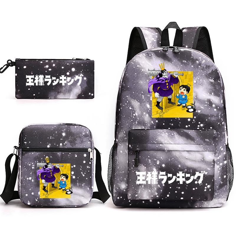 Zaino capiente con tracolla; set astuccio a tre pezzi per studenti
