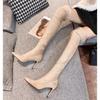 New Women High Heels Slip On Over The Knee Sexy Long Boots Female Platform Ankle Patchwork Flock Two Ways Wear Plus Size 35-42