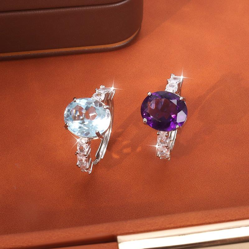 Women's S925 Sterling Silver Brushed Craft Ring Natural Crystal Garnet Peridot Adjustable Jewelry