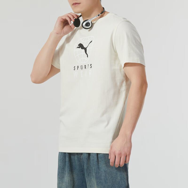 Puma Sports Fitness Running Casual Letter Logo Print Loose Round Neck American Vintage Short Sleeve T-Shirt Men Tops White 682070-99