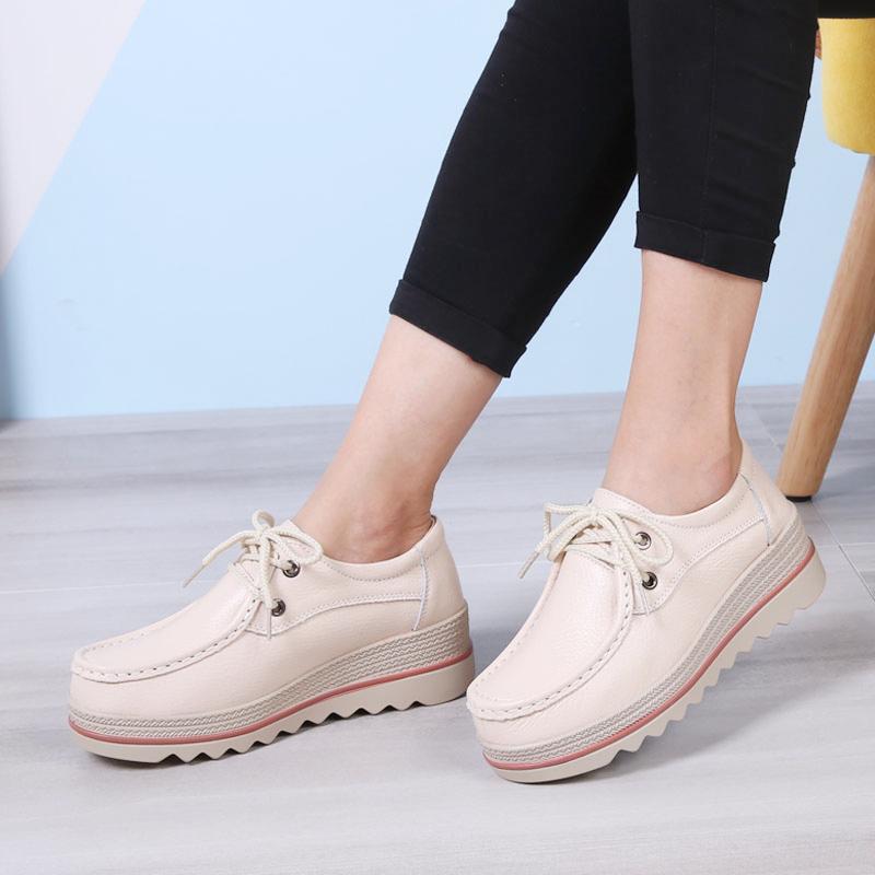 Damen Blaue Slipper Einfache Damen Plateau Creepers Lässig Slip-on Dicke Sohle Elevator Lederschuhe Übergröße