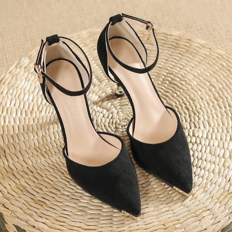 Französische Elegante High Heel Sandalen Knöchelriemen Dünne Absätze Spitze Zehen Damen Kleider Sandalen