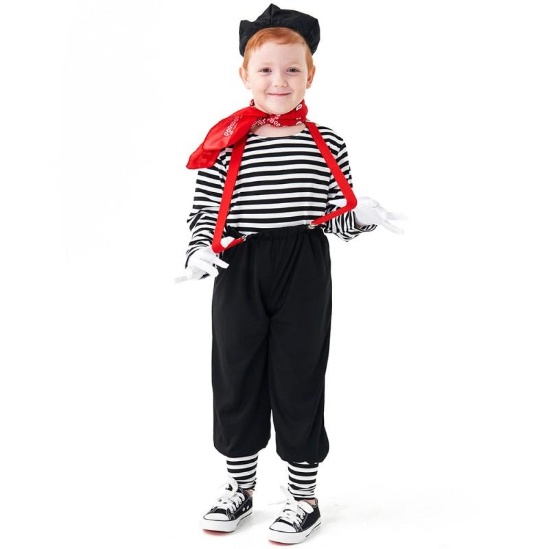 Clown Costume Kids Black White Striped Halloween Stage Performance Comic Show Game Wear