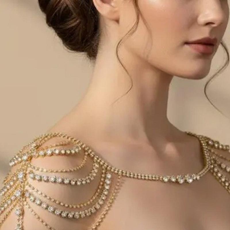 MultiLayered Tassels Body Chain Rhinestones Shoulder Chain Jewelry For Bride Wedding Banquet and Party Gathering