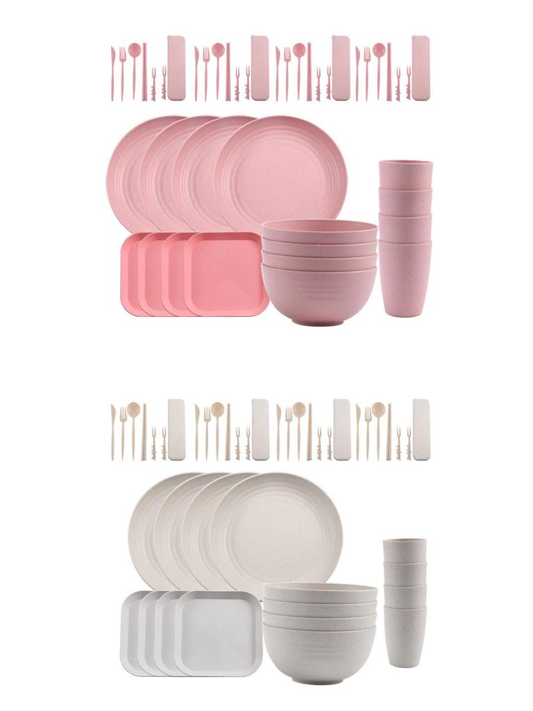 44-Piece Portuguese Tableware Set: Plates, Bowls, Cups & Cutlery in Durable Plastic