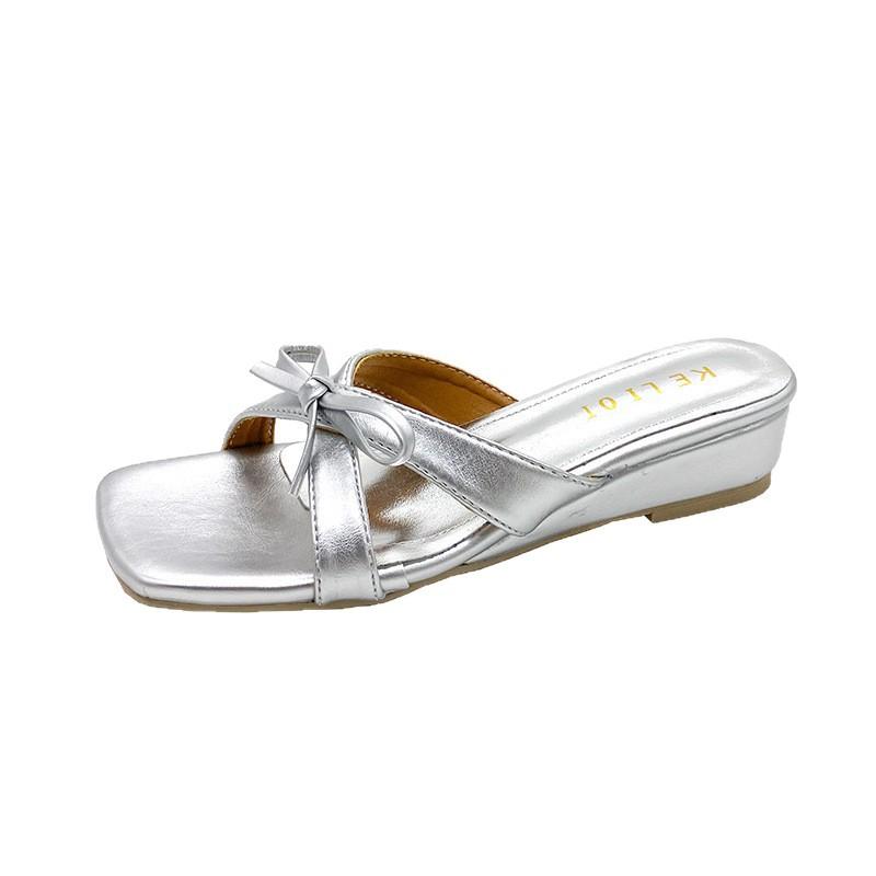 Fairy wind square head cross one-word cool slippers female summer wear 2025 new bow with skirt cool slippers