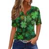 Women's T Shirt Tee Print Button Short Sleeve Daily Weekend Fashion Basic V- Neck Regular Top  St. Patrick's Day