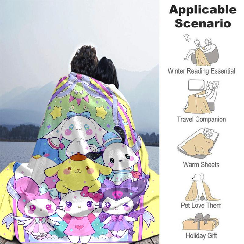 1pc Rainbow Sanrio Friends Blanket, Soft & Cozy Throw Blanket, Living Room, Travel, Camping, Car Blankets, Beach, Office Naps, Perfect Gift.H085