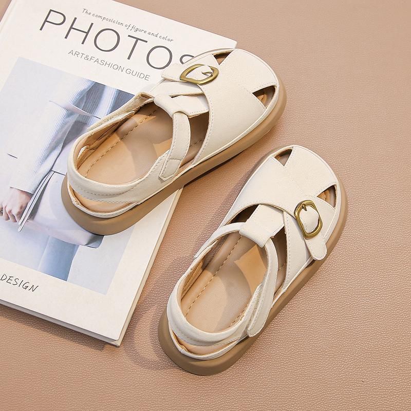 2025 Summer White Baby Girls' Closed-Toe Roman Sandals for Beach and Vacation