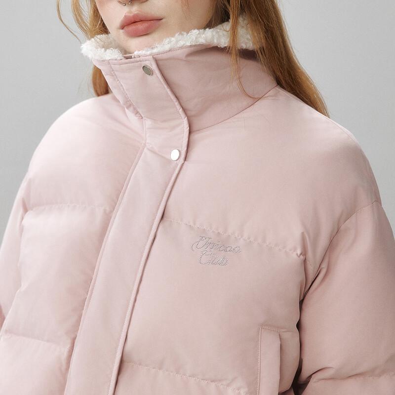 UNIFREE Women's Short Down Jacket with Lamb Wool Collar & Rhinestones