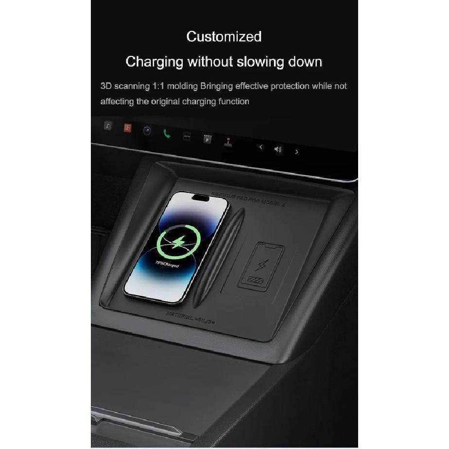 For Tesla Model Y Juniper Wireless Charge Pad Center Console Organizer Charge Station Mats Model 3 Highland Charge Anti-skid Pad