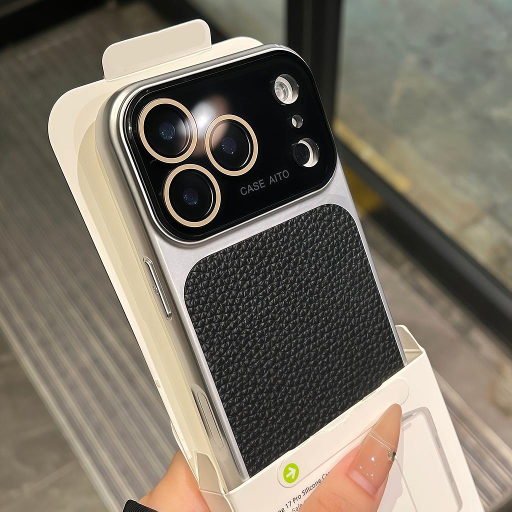 Luxury Lychee Leather Color Case for iPhone 17 16 15 14 13 Pro Max Matte Shockproof Glass Camera Protection Soft Bumper Cover