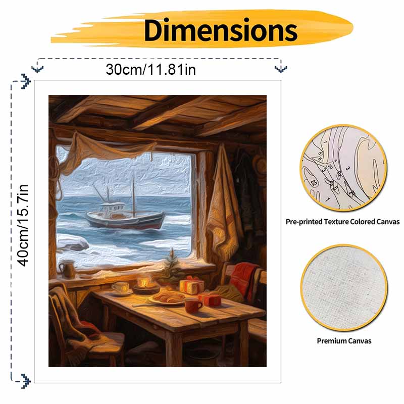 Christmas winter sea fishing boat snow scene digital painting oil painting art kit hand painting home decoration painting