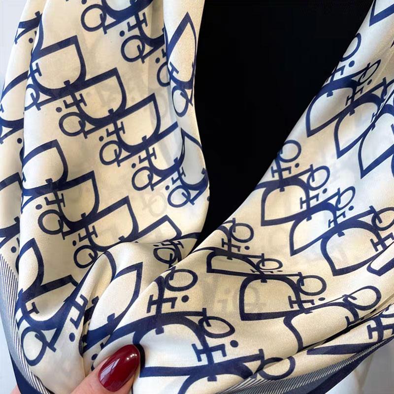 Ladies' Silk imitation Scarf Vintage Fashionable Versatile Printed Silk Spring Hair Band Hijab Sunsceen Neckerchief Shawl Wraps