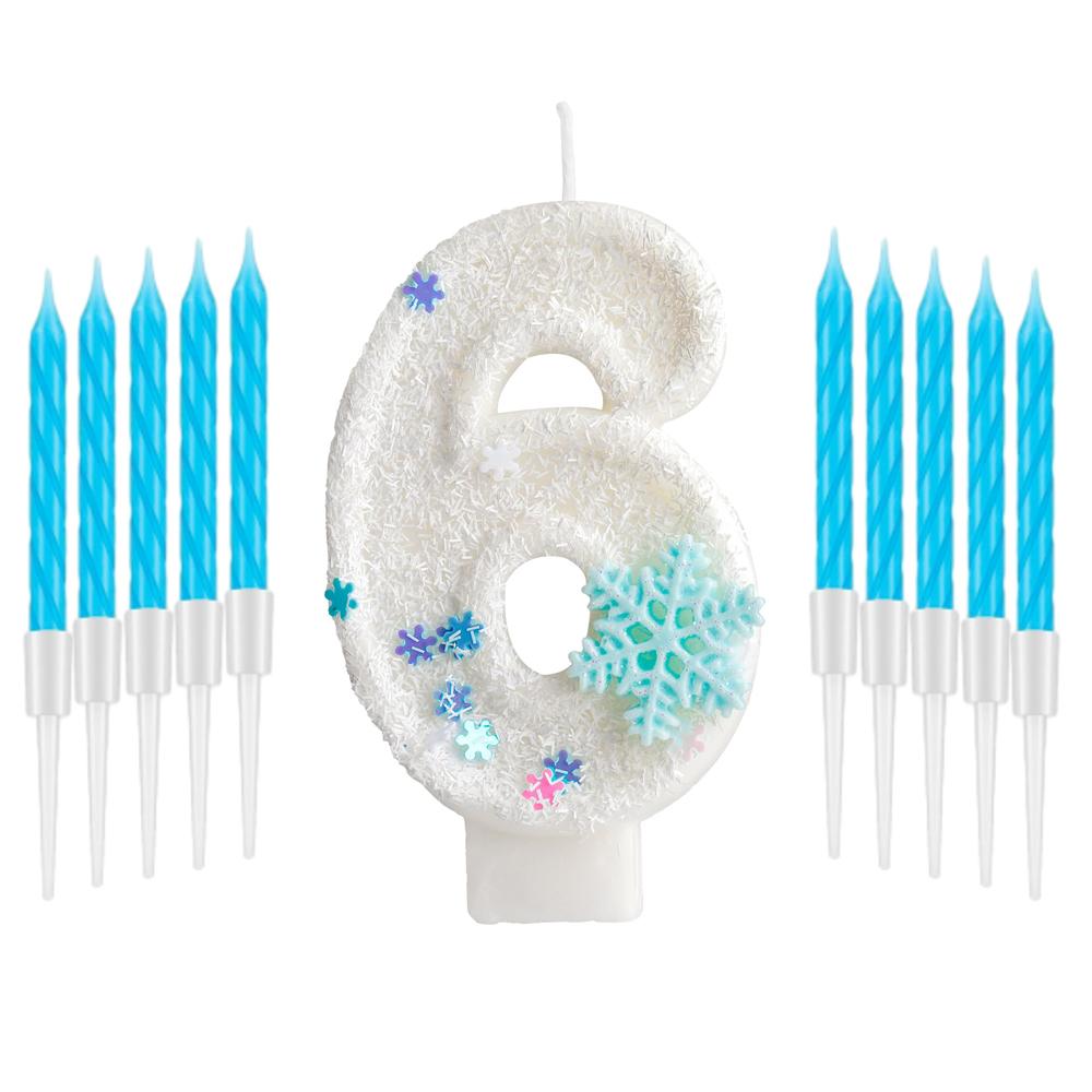 11pcs White Frozen Snow Themed Birthday Candles,White Snow Snowflake 0-9 Party Supplies,Winter Frozen Birthday Party Decorations