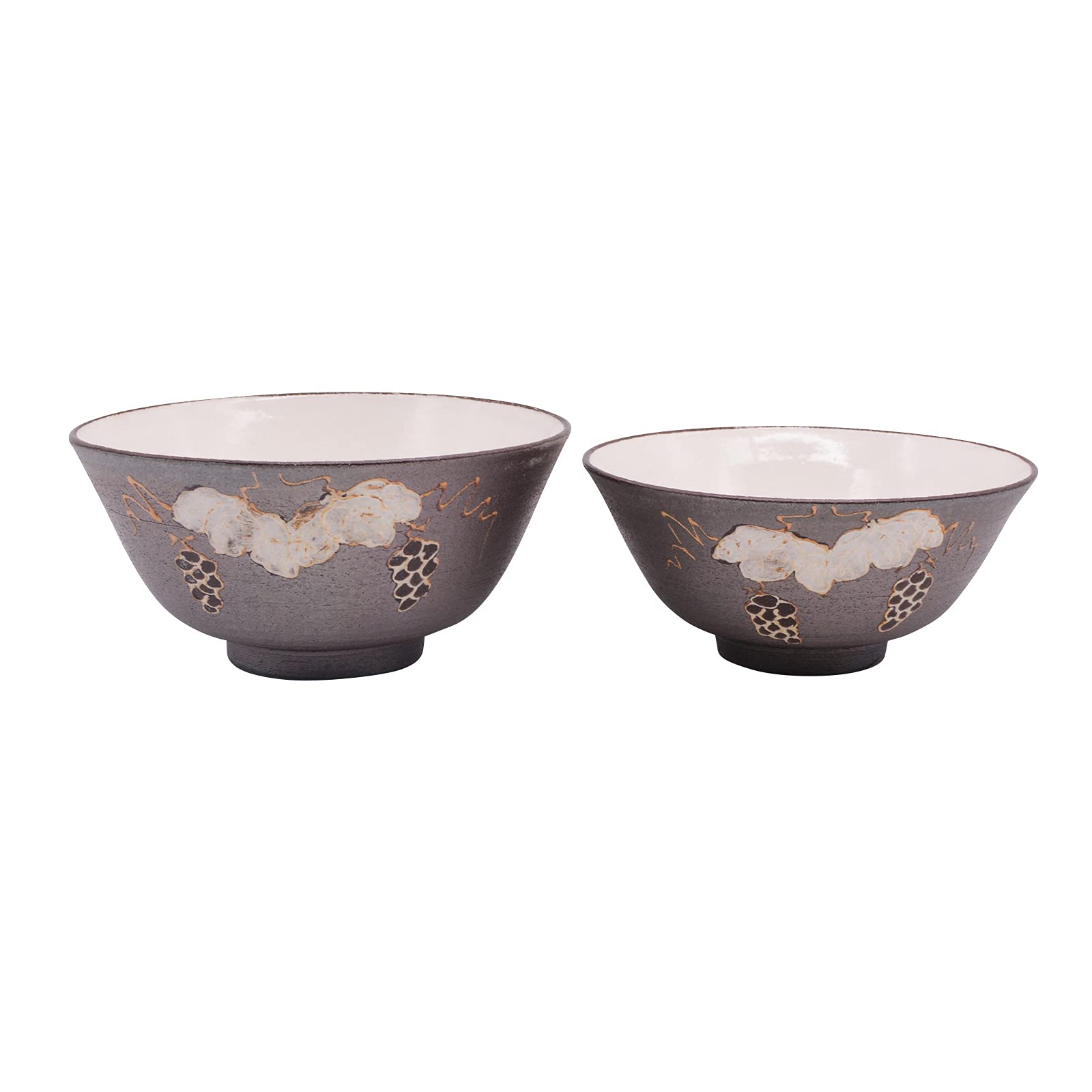 

Kyoyaki Kiyomizuyaki Seihogama Tea Bowl Rice Bowl Couple Set Harvest Grape Made in Japan 256685
