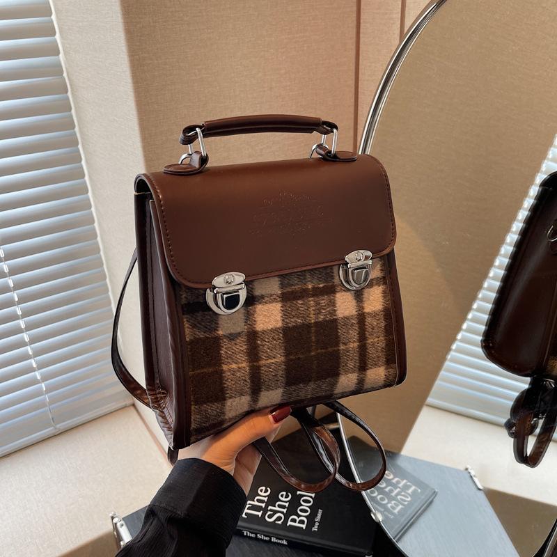 Casual Versatile Plaid Women'S Backpack Fashionable Backpack Contrasting Color Mini Portable Schoolbag